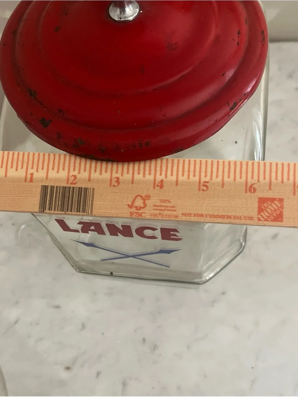 Vintage Original Lance Glass Candy and Cracker Jar Canister with Red Metal Lid